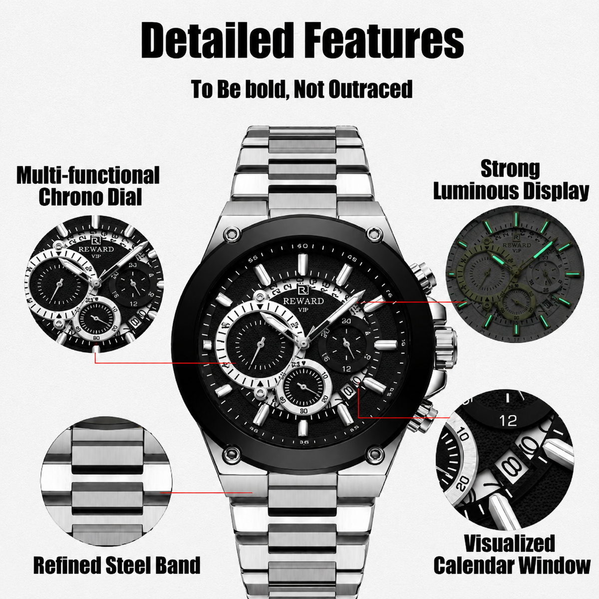 Reward VIP Men's Chronograph Watch with Stainless Steel Bracelet