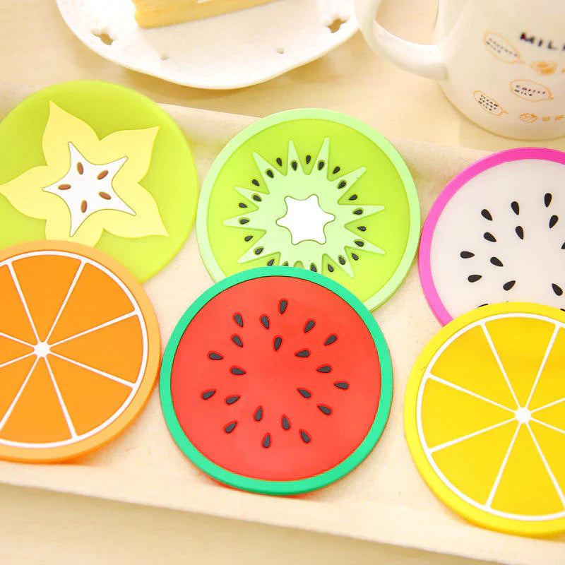 6 pcs Colorful Silicon Fruit Coaster Tea Cup Mat detail view