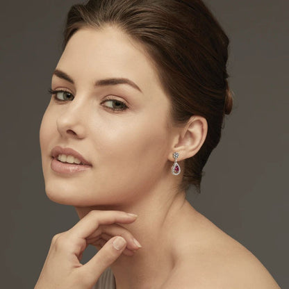 RED RUBY DIAMOND EARRING - 925 SILVER