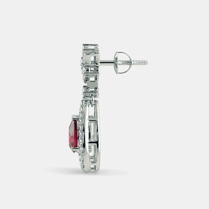 RED RUBY DIAMOND EARRING - 925 SILVER