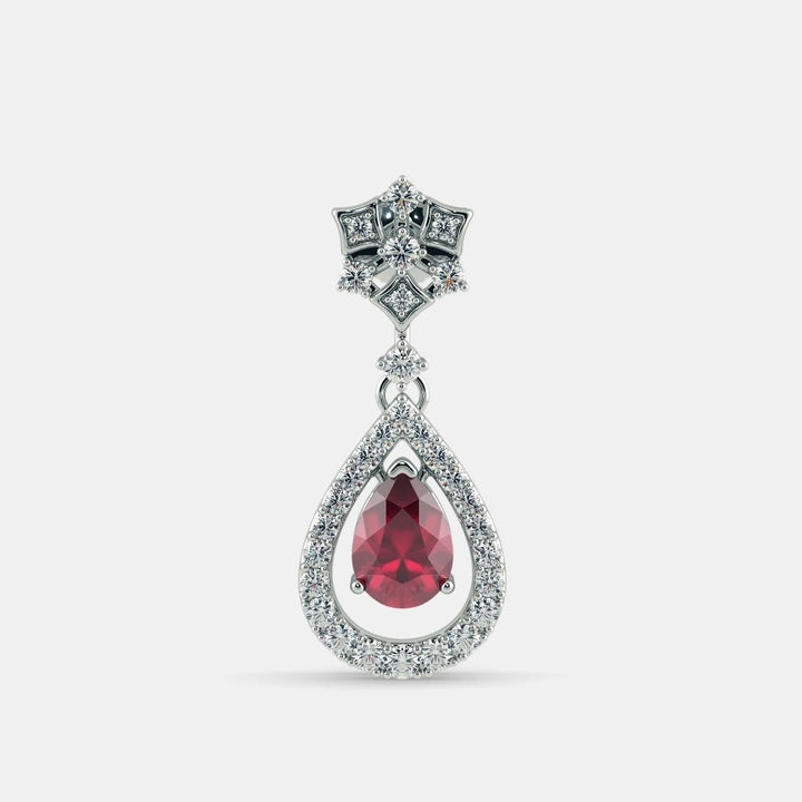 RED RUBY DIAMOND EARRING - 925 SILVER detail view