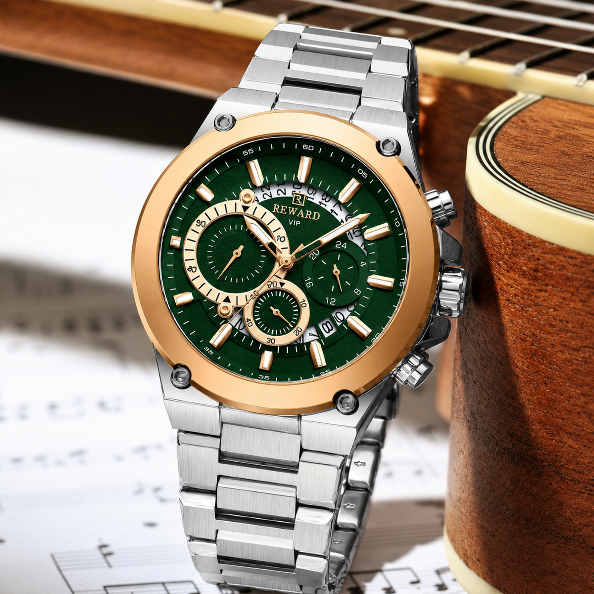 Reward VIP Men's Chronograph Watch with Stainless Steel Bracelet