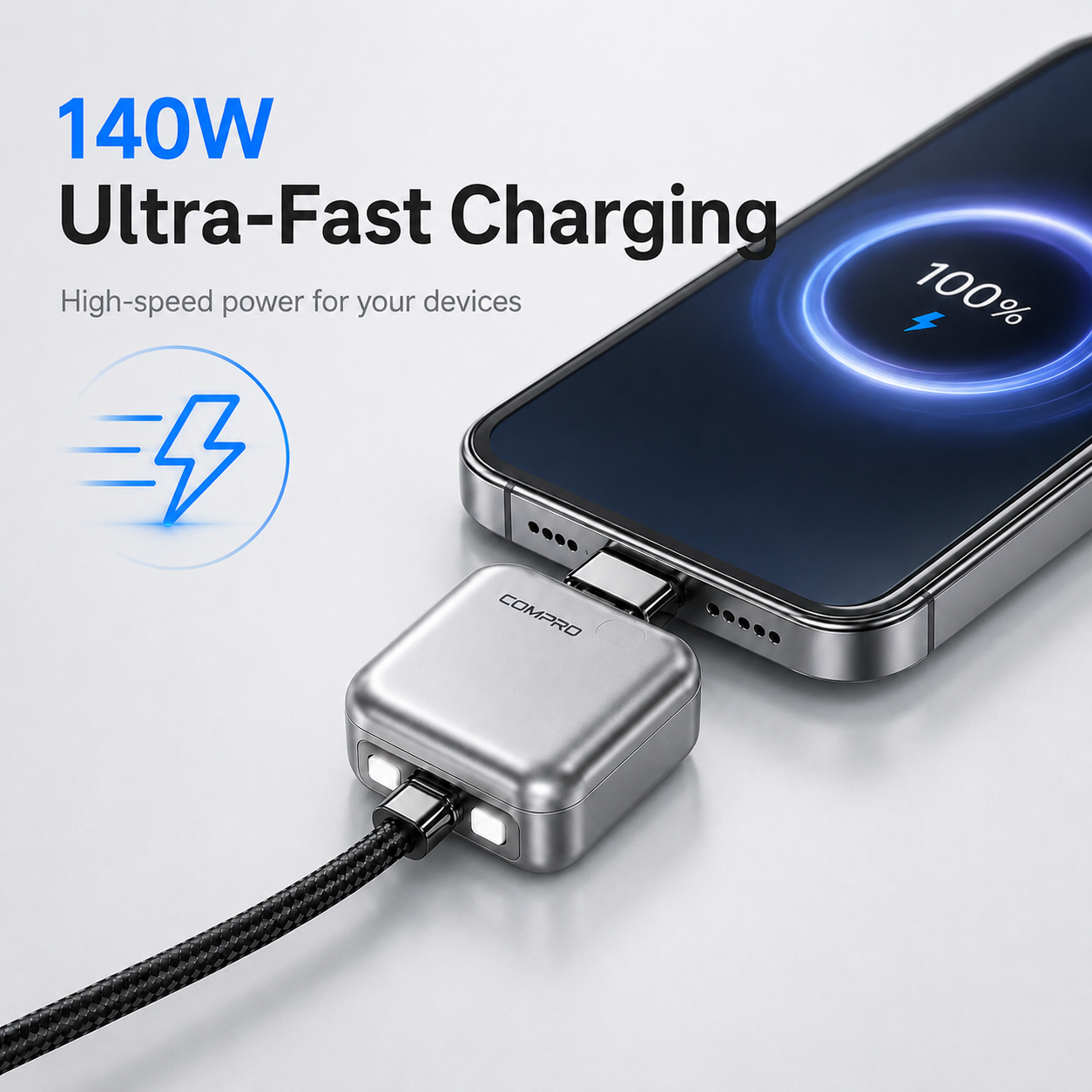 140W Smart Fast Charging Adapter – Auto Stop When Fully Charged