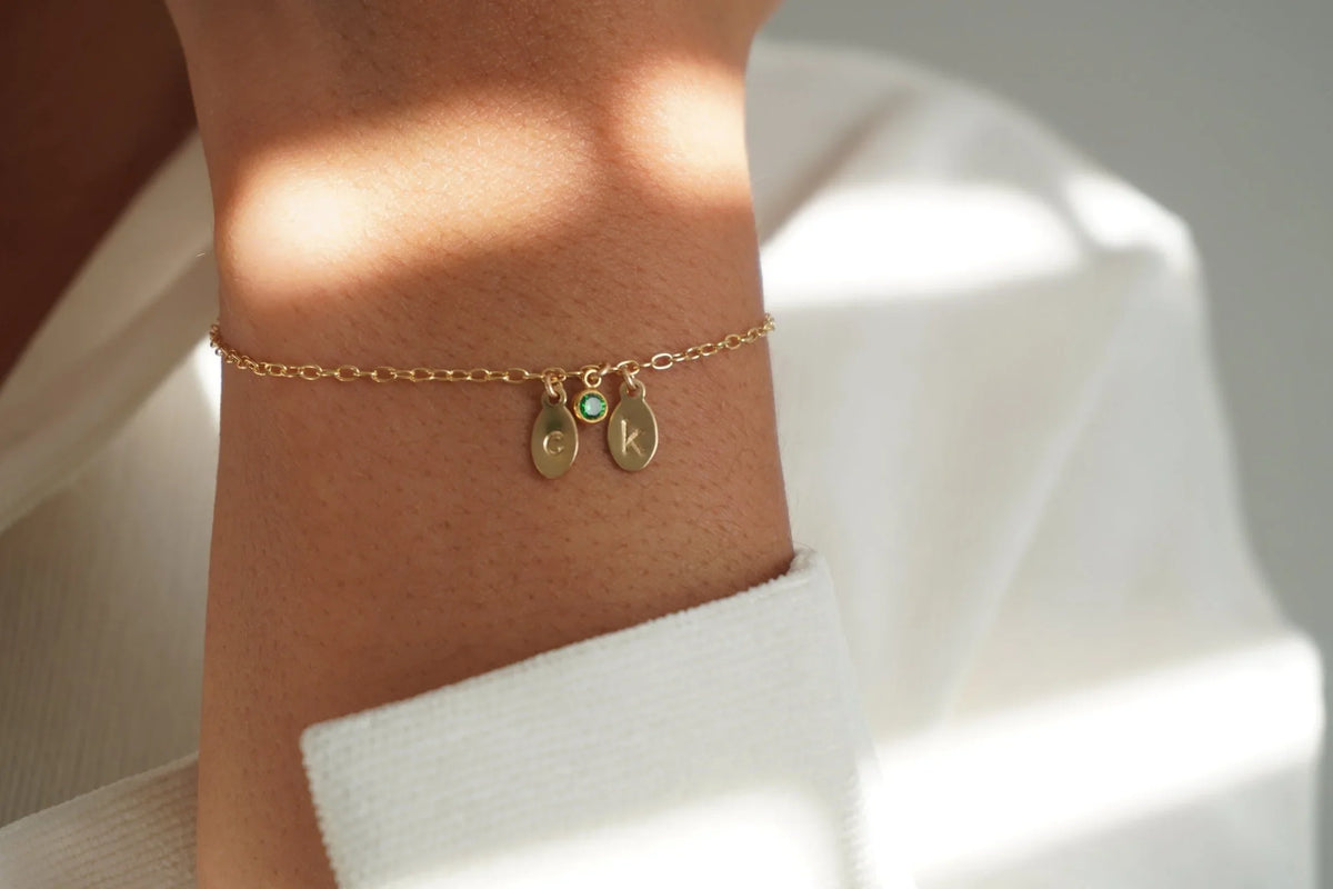 Initial Mini Oval Tag Birthstone