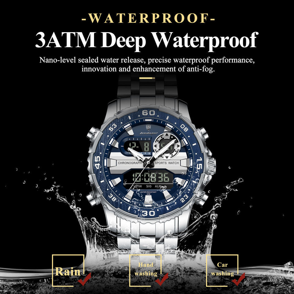 Upgrade your style with the Men’s Multifunction Chronograph Quartz Watch — built for precision, durability, and everyday elegance. Featuring a stainless steel bracelet, alloy case, and water-resistant design, perfect for casual or business wear.
