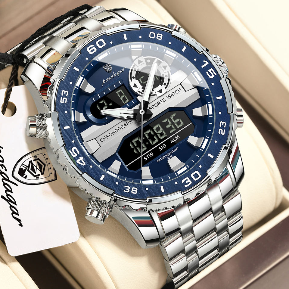 Upgrade your style with the Men’s Multifunction Chronograph Quartz Watch — built for precision, durability, and everyday elegance. Featuring a stainless steel bracelet, alloy case, and water-resistant design, perfect for casual or business wear.