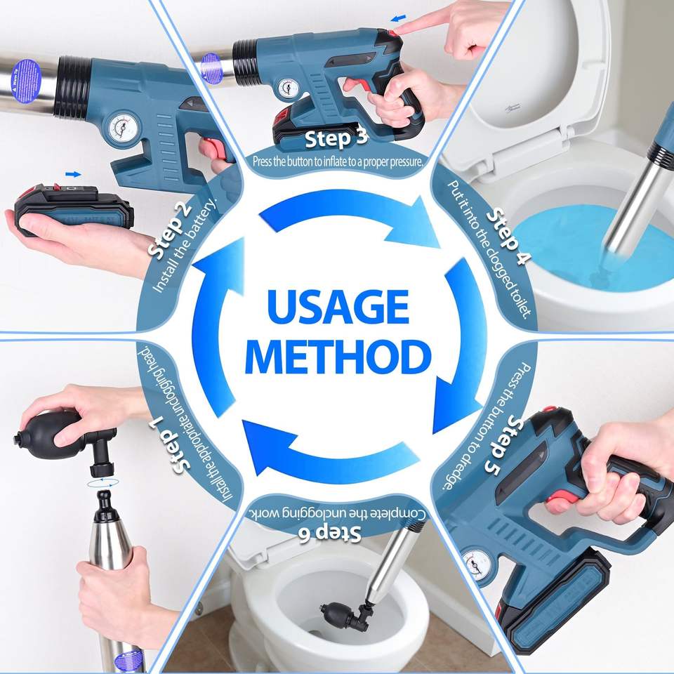 Household High Pressure Air Toilet Plungers Heavy Duty Plunger Drain Clog Remover Tools Electric Plunger Toilet