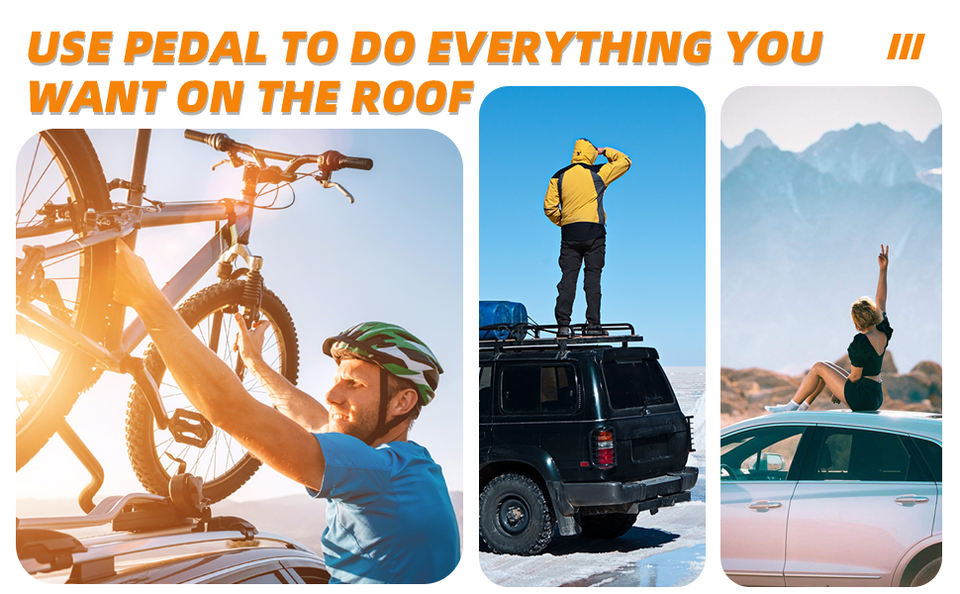 Easily access your car roof with the Upgraded Foldable Door Step. Designed to fit most cars, SUVs, and trucks, it hooks securely onto your door latch for safe and easy loading of luggage, bikes, kayaks, and more.
