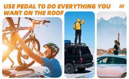 Easily access your car roof with the Upgraded Foldable Door Step. Designed to fit most cars, SUVs, and trucks, it hooks securely onto your door latch for safe and easy loading of luggage, bikes, kayaks, and more.