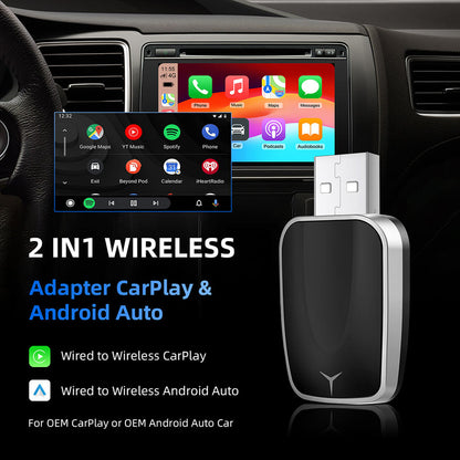 Drive smarter, safer, and completely cable-free with the 2-in-1 Wireless CarPlay & Android Auto Adapter. Enjoy seamless navigation, music, and hands-free calls for a cleaner and more convenient driving experience.