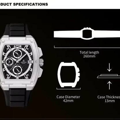 Naviforce Men's Tonneau Barrel Chronograph Watch – Silver & Black
