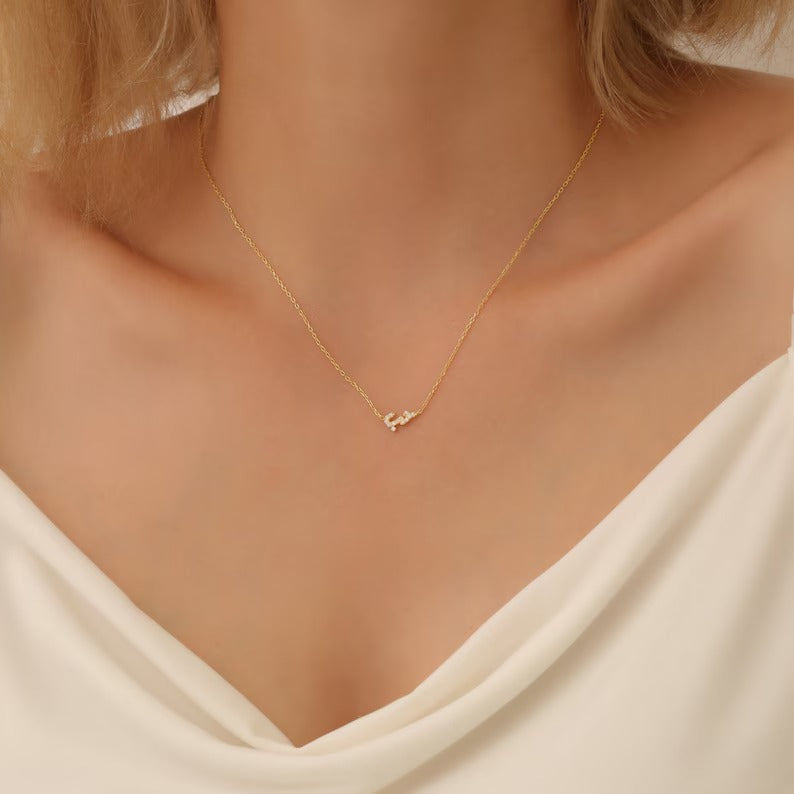 Minimal Arabic Diamond Necklace detail view