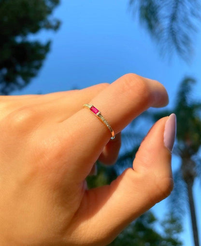 Minimal Rectangle Ruby Ring