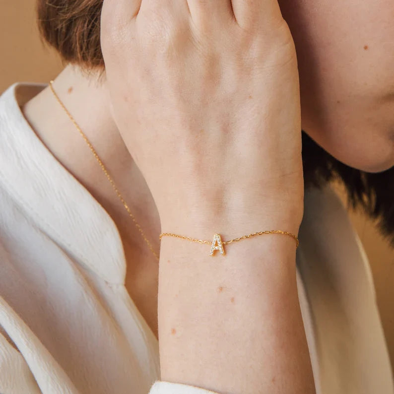 Pave Initial Bracelet detail view