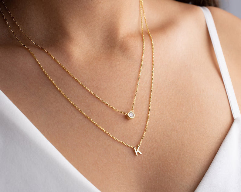 Initial Diamond Layer Necklace detail view