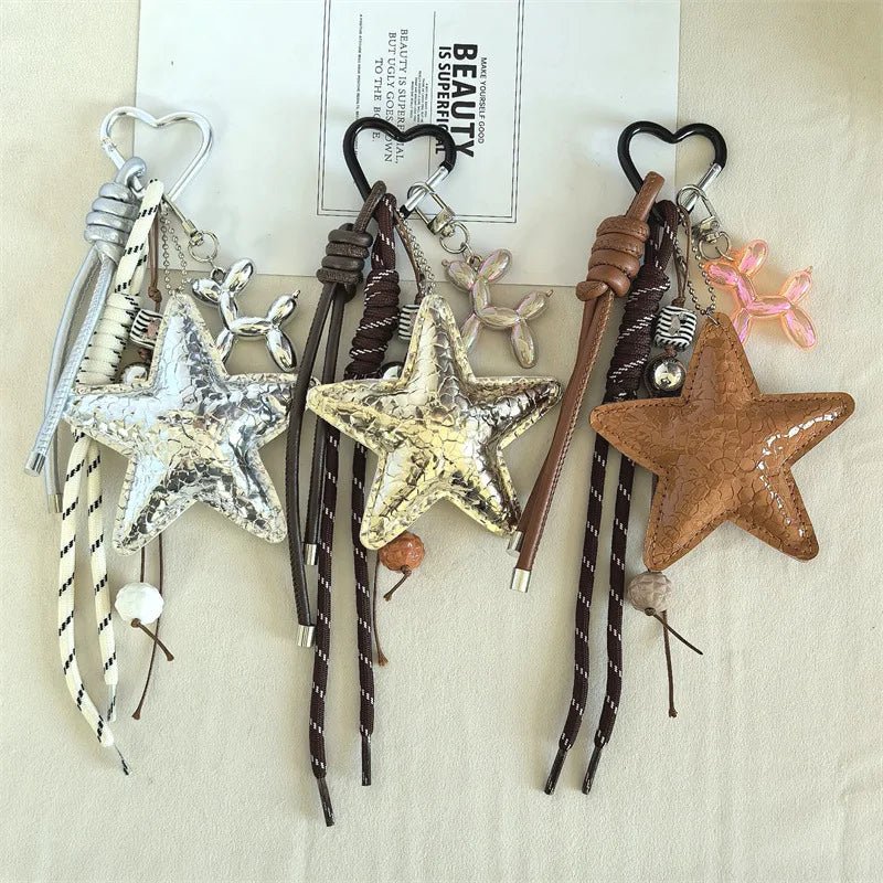 Vegan Leather Star Keychain Pendant
