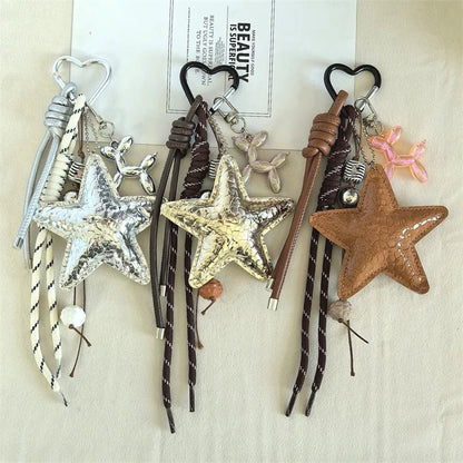 Vegan Leather Star Keychain Pendant