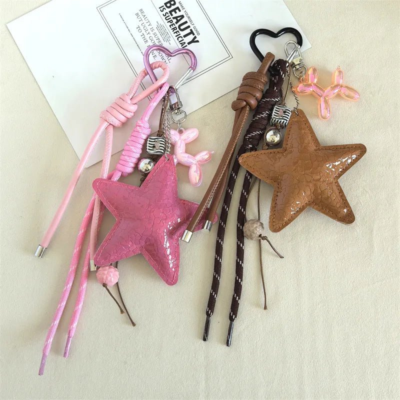 Vegan Leather Star Keychain Pendant detail view