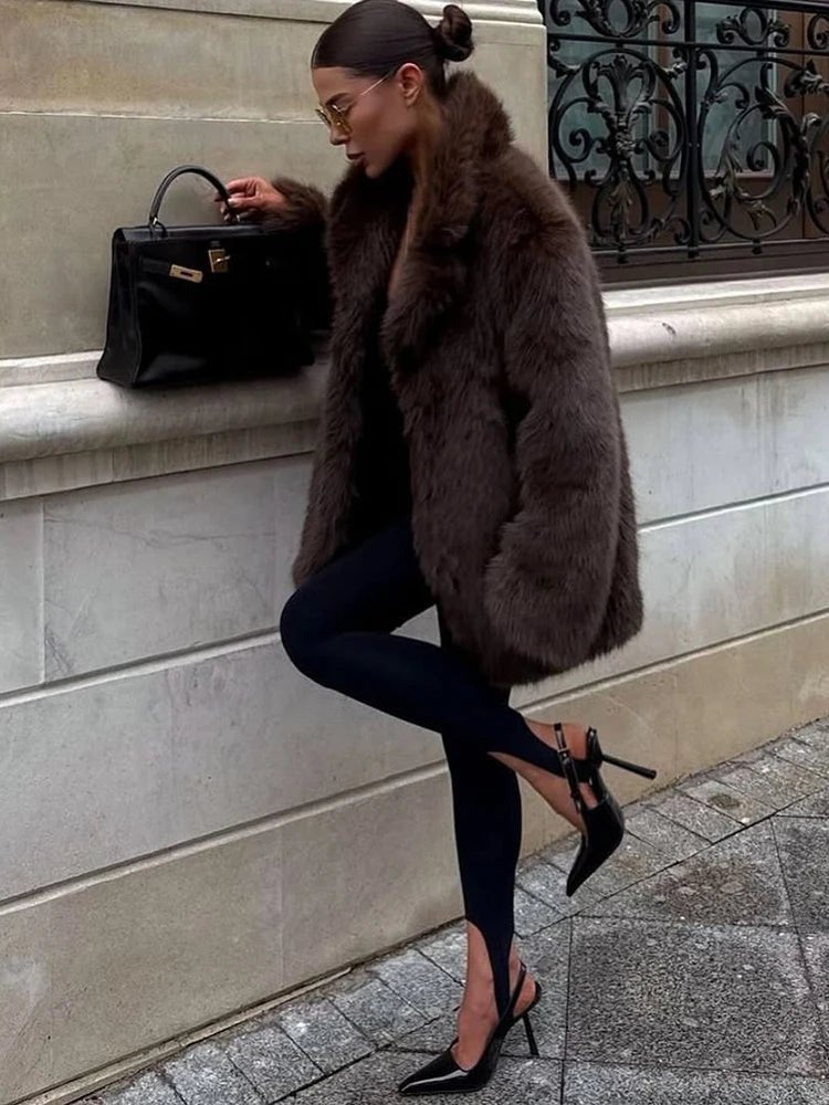 Lena Oversized Faux Fur Coat detail view